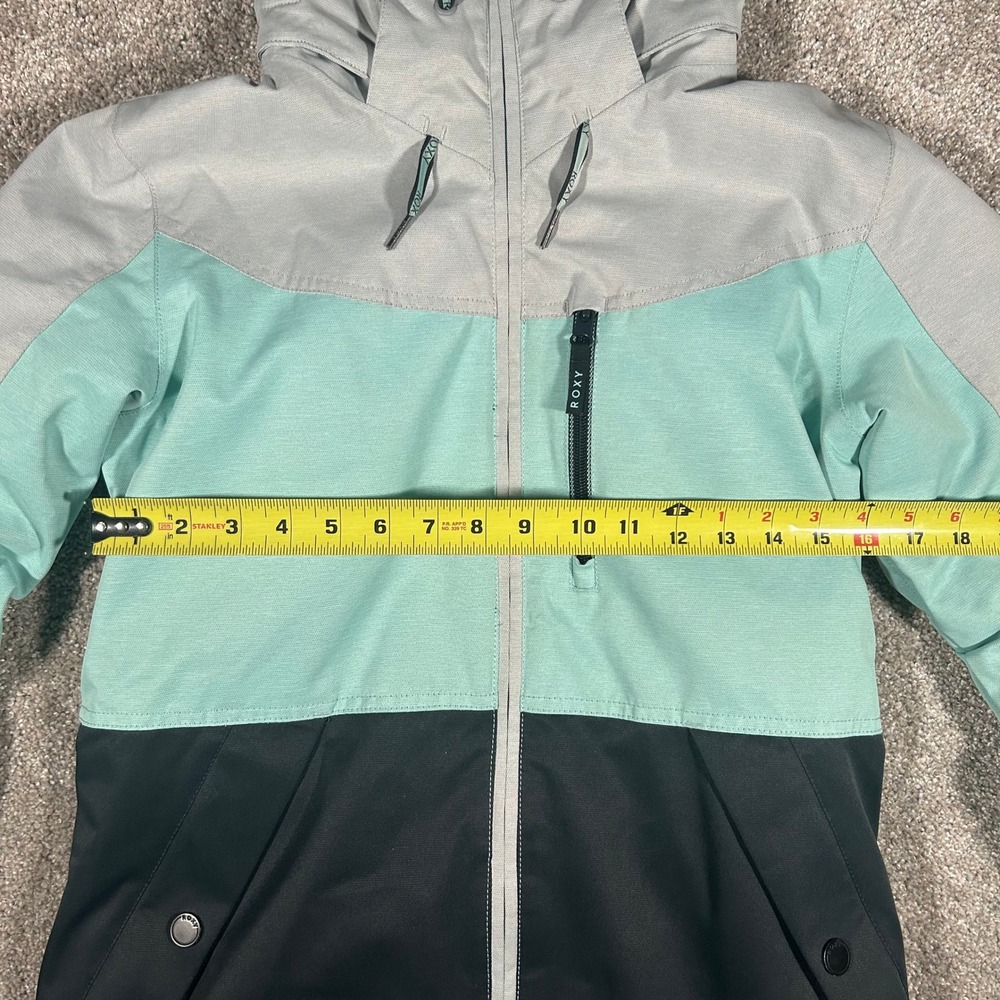 Roxy DryFlight Snowboard Jacket Womens Small Grey Mint Black Colorblock Hooded - Picture 7 of 11